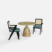 Yukon-Flora Dining Table Set - 2 Seater - Table (100 cm Dia x 76 cm) + 2 Flora Chairs - Mango Table + Sheesham Seating