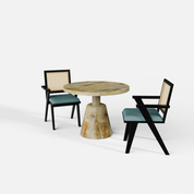 Yukon-Flora Dining Table Set - 2 Seater - Table (100 cm Dia x 76 cm) + 2 Flora Chairs - Mango Table + Sheesham Seating