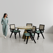 Yukon-Flora Dining Table Set - 4 Seater - Table (130 cm Dia x 76 cm) + 4 Flora Chairs - Mango Table + Sheesham Seating