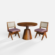 Yukon-Jean Dining Table Set - 2 Seater - Table (100 cm Dia x 76 cm) + 2 Jean Chairs - Sheesham