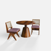 Yukon-Jean Dining Table Set - 2 Seater - Table (100 cm Dia x 76 cm) + 2 Jean Chairs - Sheesham