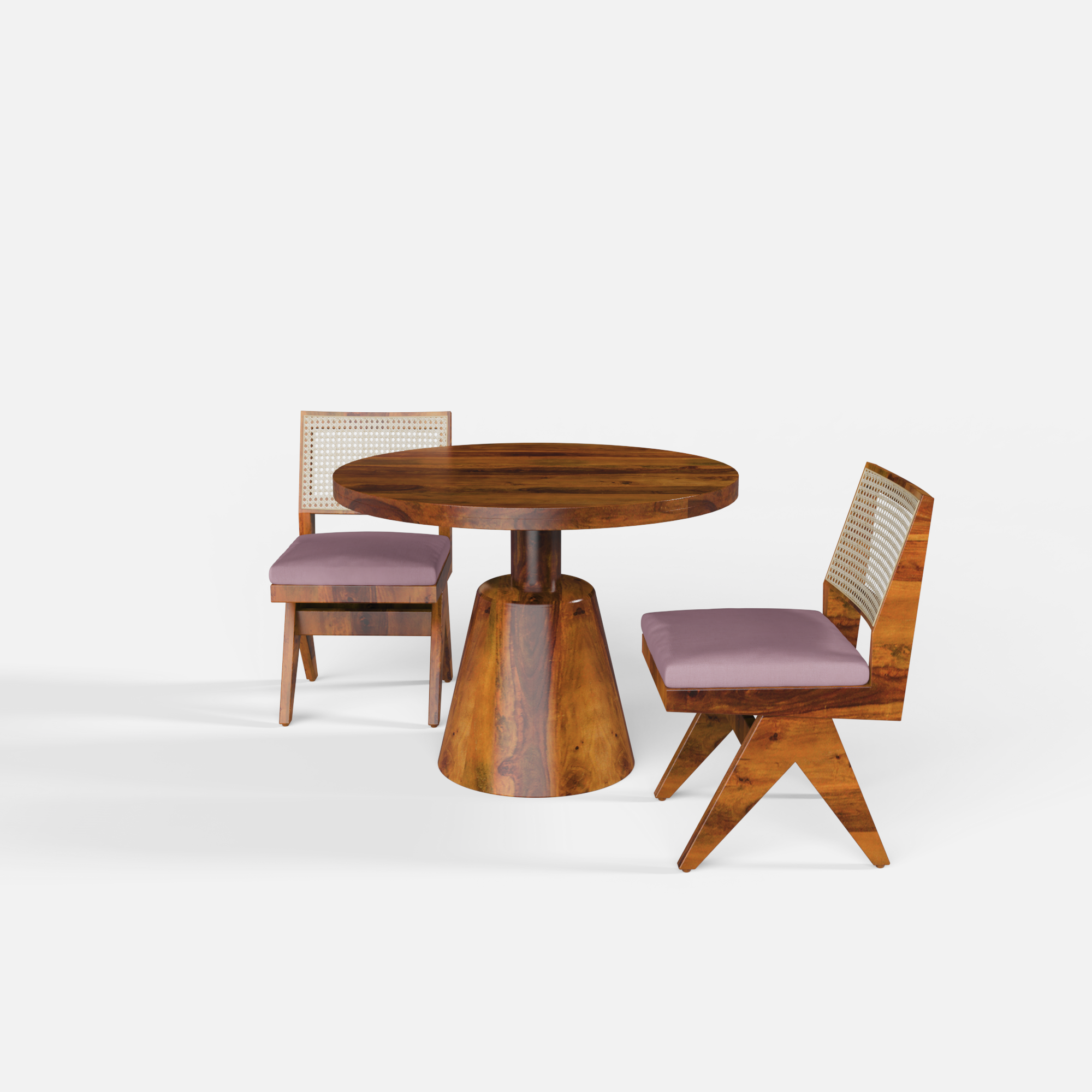 Yukon-Jean Dining Table Set - 2 Seater - Table (100 cm Dia x 76 cm) + 2 Jean Chairs - Sheesham