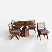 Yukon-Jean Dining Table Set - 4 Seater - Table (130 cm Dia x 76 cm) + 4 Jean Chairs - Sheesham