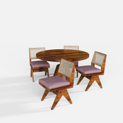 Yukon-Jean Dining Table Set - 4 Seater - Table (130 cm Dia x 76 cm) + 4 Jean Chairs - Sheesham