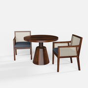 Yukon-Kipling Dining Table Set - 2 Seater - Table (100 cm Dia x 76 cm) + 2 Kipling Chairs - Sheesham