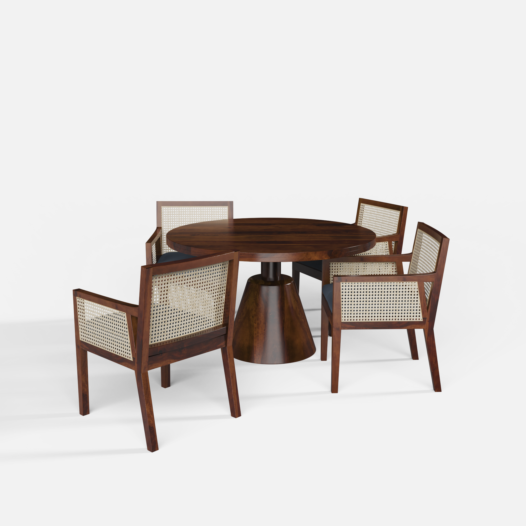 Yukon-Kipling Dining Table Set - 4 Seater - Table (130 cm Dia x 76 cm) + 4 Kipling Chairs - Sheesham