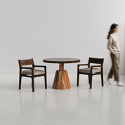 Yukon-Kiyomi Textured Walnut Dining Table Set - 2 Seater - Table (100 cm Dia x 76 cm) + 2 Kiyomi Chairs - Sheesham