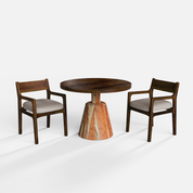 Yukon-Kiyomi Textured Walnut Dining Table Set - 2 Seater - Table (100 cm Dia x 76 cm) + 2 Kiyomi Chairs - Sheesham