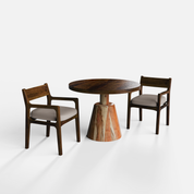 Yukon-Kiyomi Textured Walnut Dining Table Set - 2 Seater - Table (100 cm Dia x 76 cm) + 2 Kiyomi Chairs - Sheesham