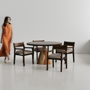 Yukon-Kiyomi Textured Walnut Dining Table Set - 4 Seater - Table (130 cm Dia x 76 cm) + 4 Kiyomi Chairs - Sheesham