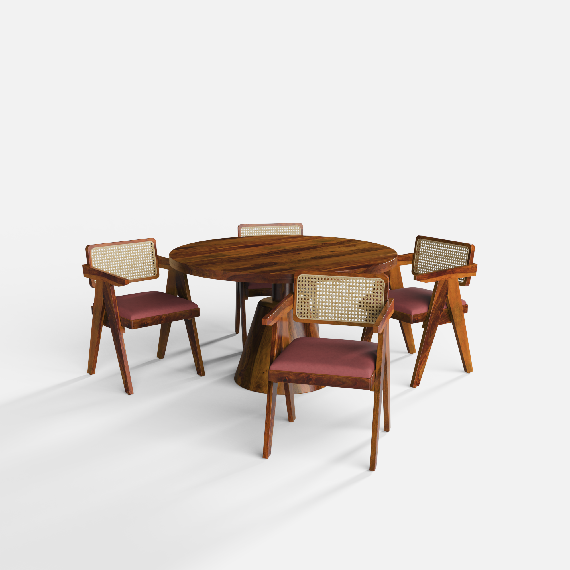 Yukon-Pierre Black Dining Table Set - 4 Seater - Table (130 cm Dia x 76 cm) + 4 Pierre Chairs - Mango Table + Sheesham Seating
