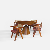Yukon-Pierre Black Dining Table Set - 4 Seater - Table (130 cm Dia x 76 cm) + 4 Pierre Chairs - Mango Table + Sheesham Seating
