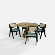 Yukon-Pierre Black Dining Table Set - 4 Seater - Table (130 cm Dia x 76 cm) + 4 Pierre Chairs - Mango Table + Sheesham Seating