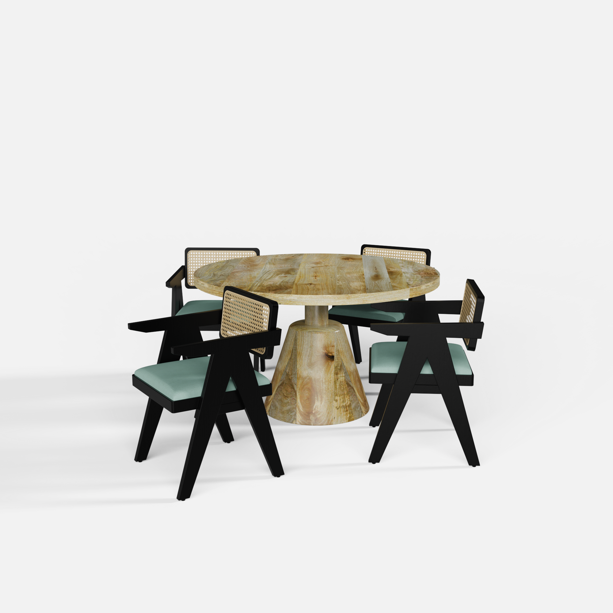 Yukon-Pierre-dining-set-130-cm-dia-natural-mango-table-4-chairs-black-on-sheesham-Tiffany-Blue-fabric-V2.png
