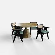 Yukon-Pierre Black Dining Table Set - 4 Seater - Table (130 cm Dia x 76 cm) + 4 Pierre Chairs - Mango Table + Sheesham Seating