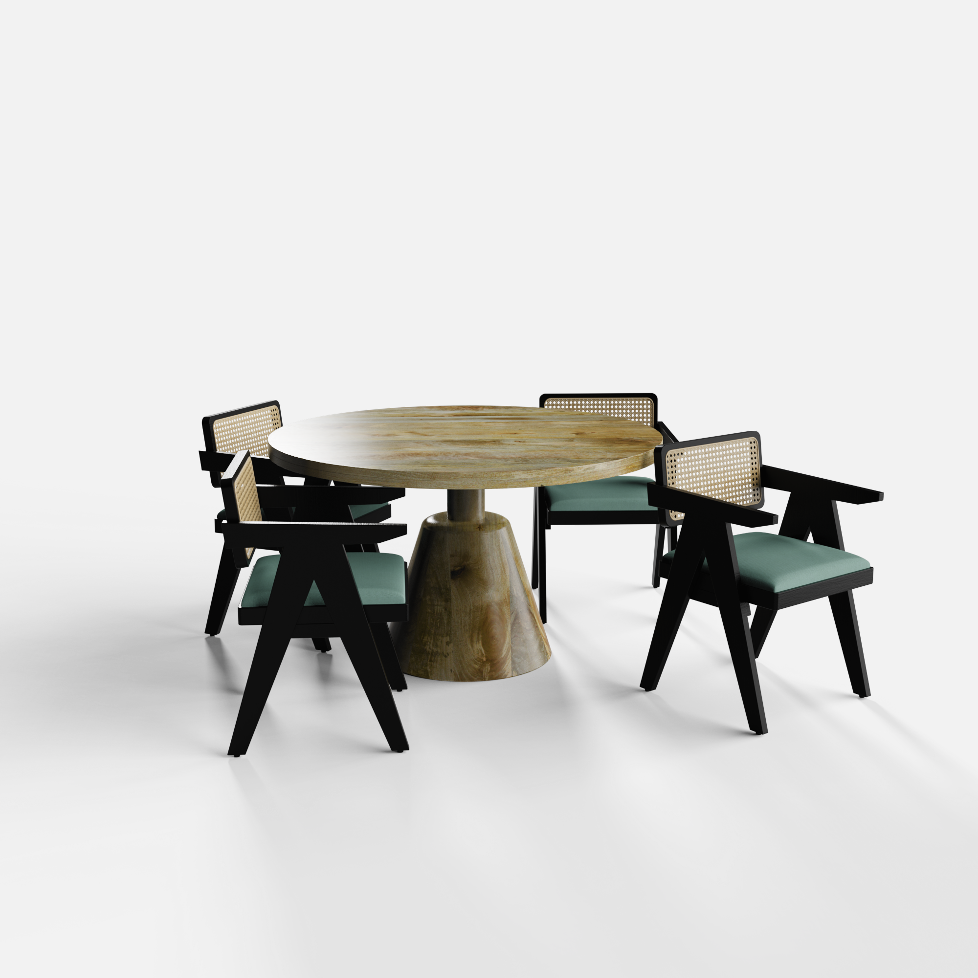Yukon-Pierre Black Dining Table Set - 4 Seater - Table (130 cm Dia x 76 cm) + 4 Pierre Chairs - Mango Table + Sheesham Seating