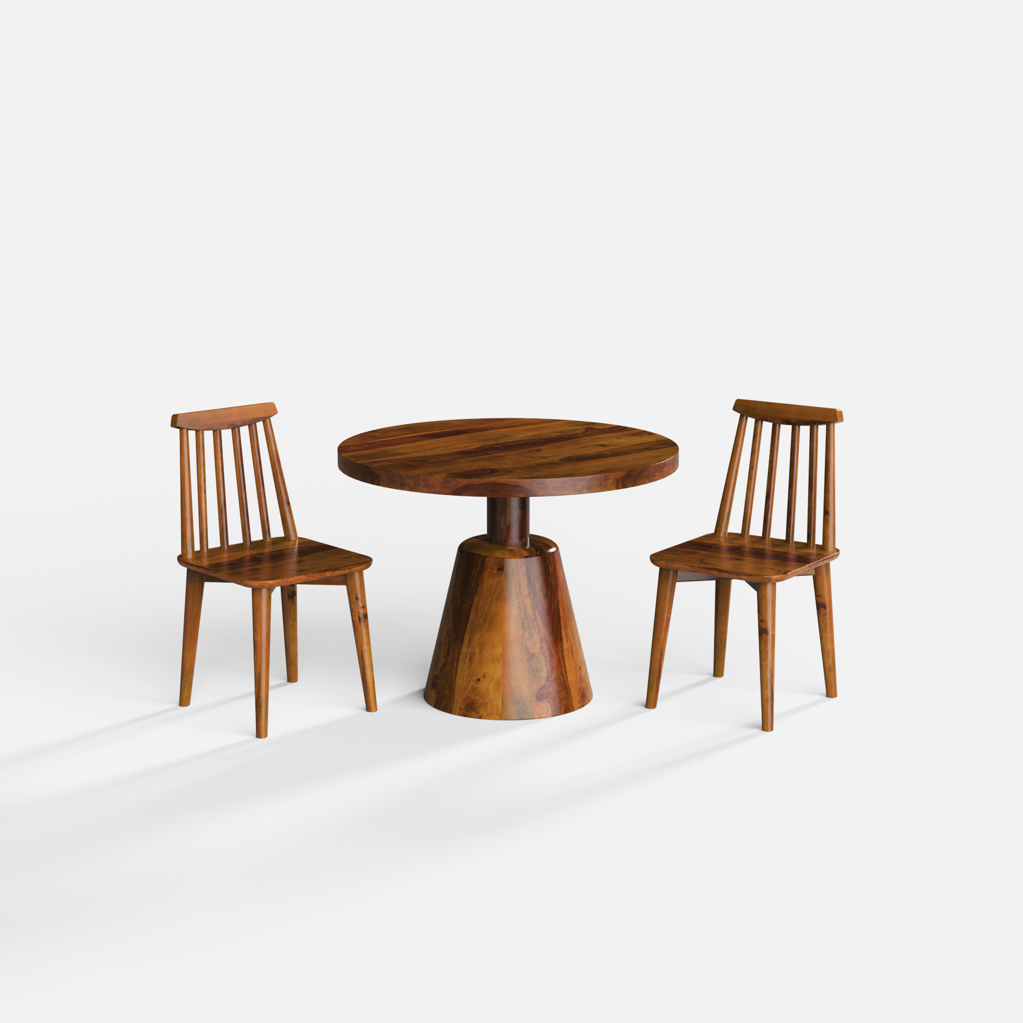 Yukon-Polly Dining Table Set - 2 Seater - Table (100 cm Dia x 76 cm) + 2 Polly Chairs - Sheesham