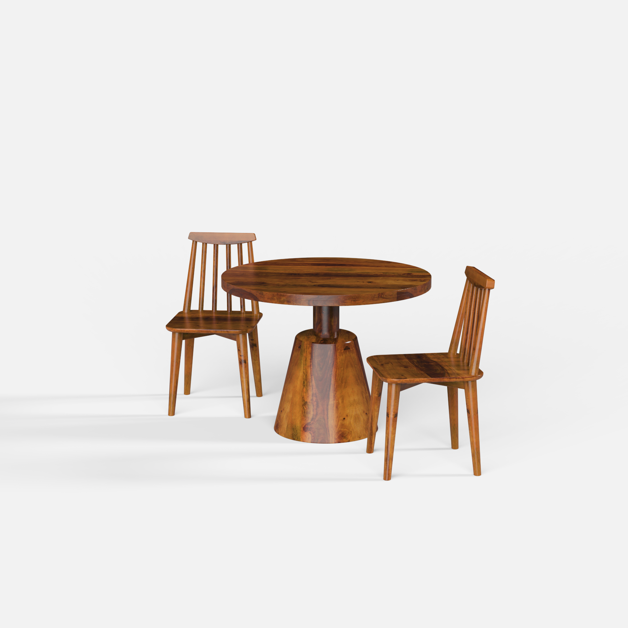 Yukon-Polly Dining Table Set - 2 Seater - Table (100 cm Dia x 76 cm) + 2 Polly Chairs - Sheesham