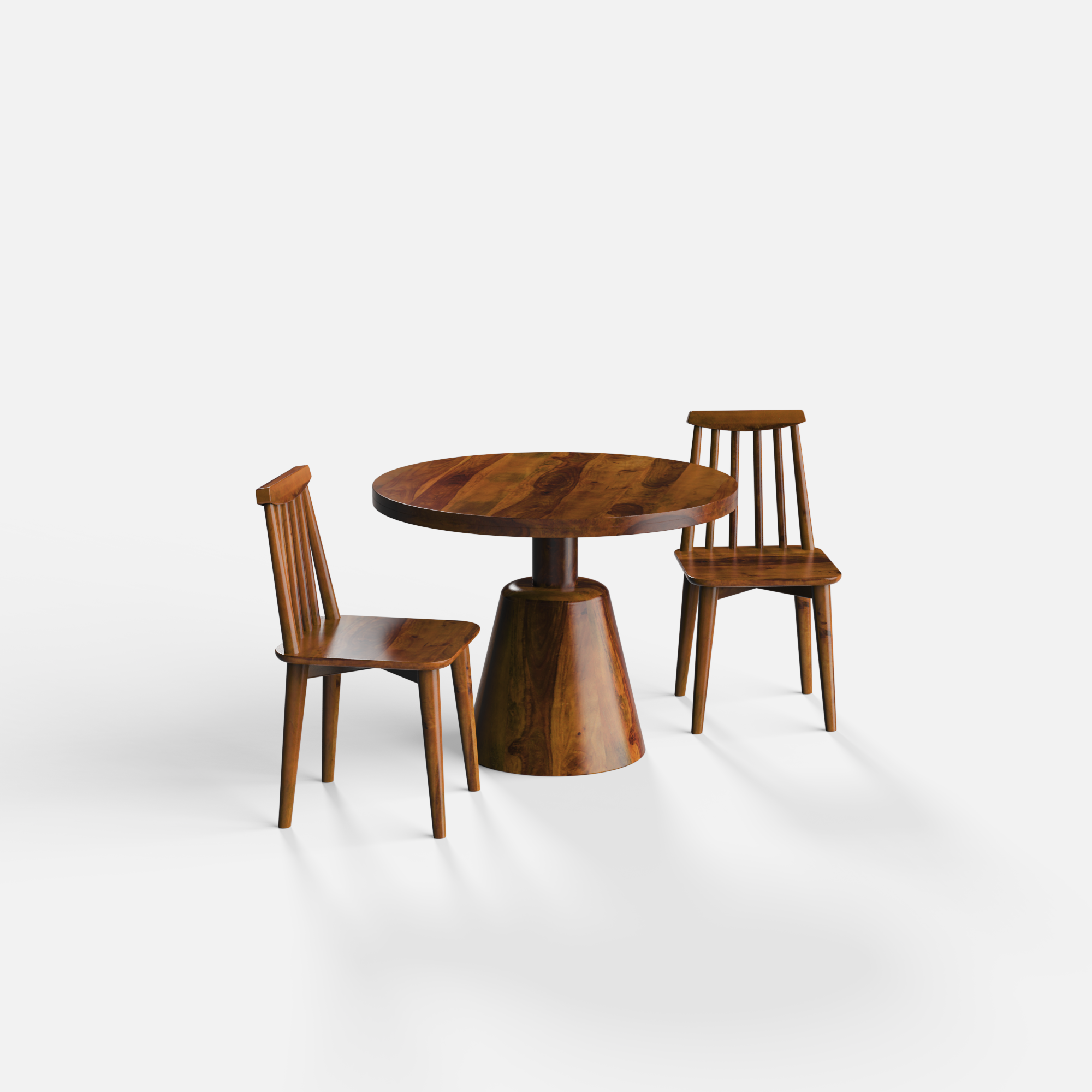 Yukon-Polly Dining Table Set - 2 Seater - Table (100 cm Dia x 76 cm) + 2 Polly Chairs - Sheesham