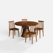 Yukon-Polly Dining Table Set - 4 Seater - Table (130 cm Dia x 76 cm) + 4 Polly Chairs - Sheesham