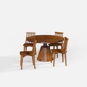 Yukon-Polly Dining Table Set - 4 Seater - Table (130 cm Dia x 76 cm) + 4 Polly Chairs - Sheesham