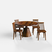 Yukon-Polly Dining Table Set - 4 Seater - Table (130 cm Dia x 76 cm) + 4 Polly Chairs - Sheesham