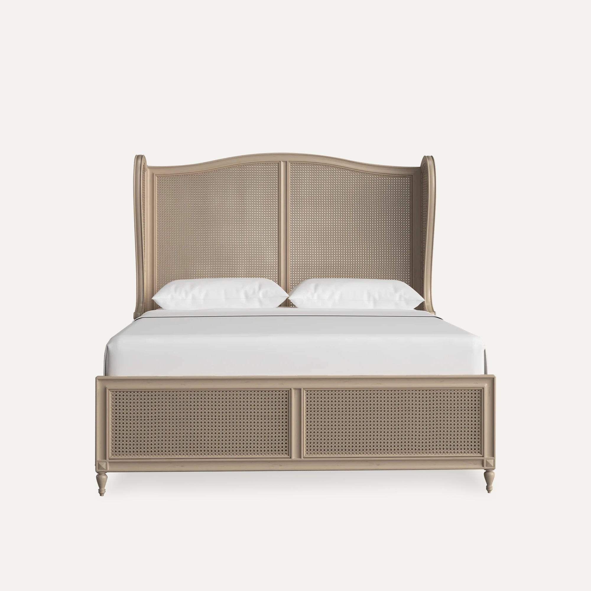 Chantel Distressed White Rattan Cane Bed