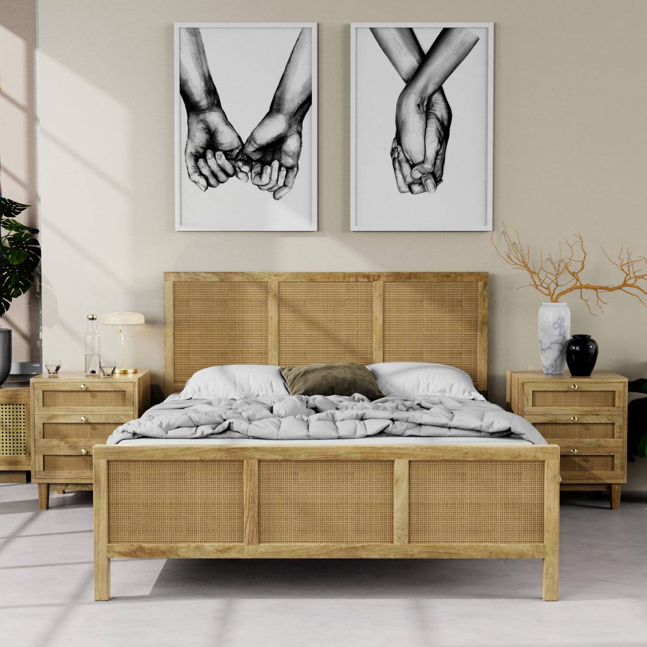 Adelaide Solid Wood Rattan Bed