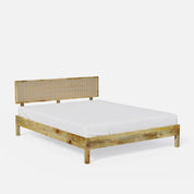 California Solid Wood Rattan Bed