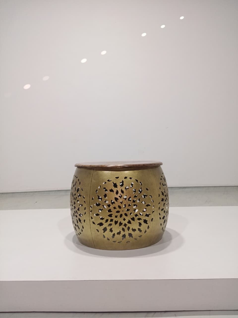 Brass Stool with Mango Wood Seat - Model 1