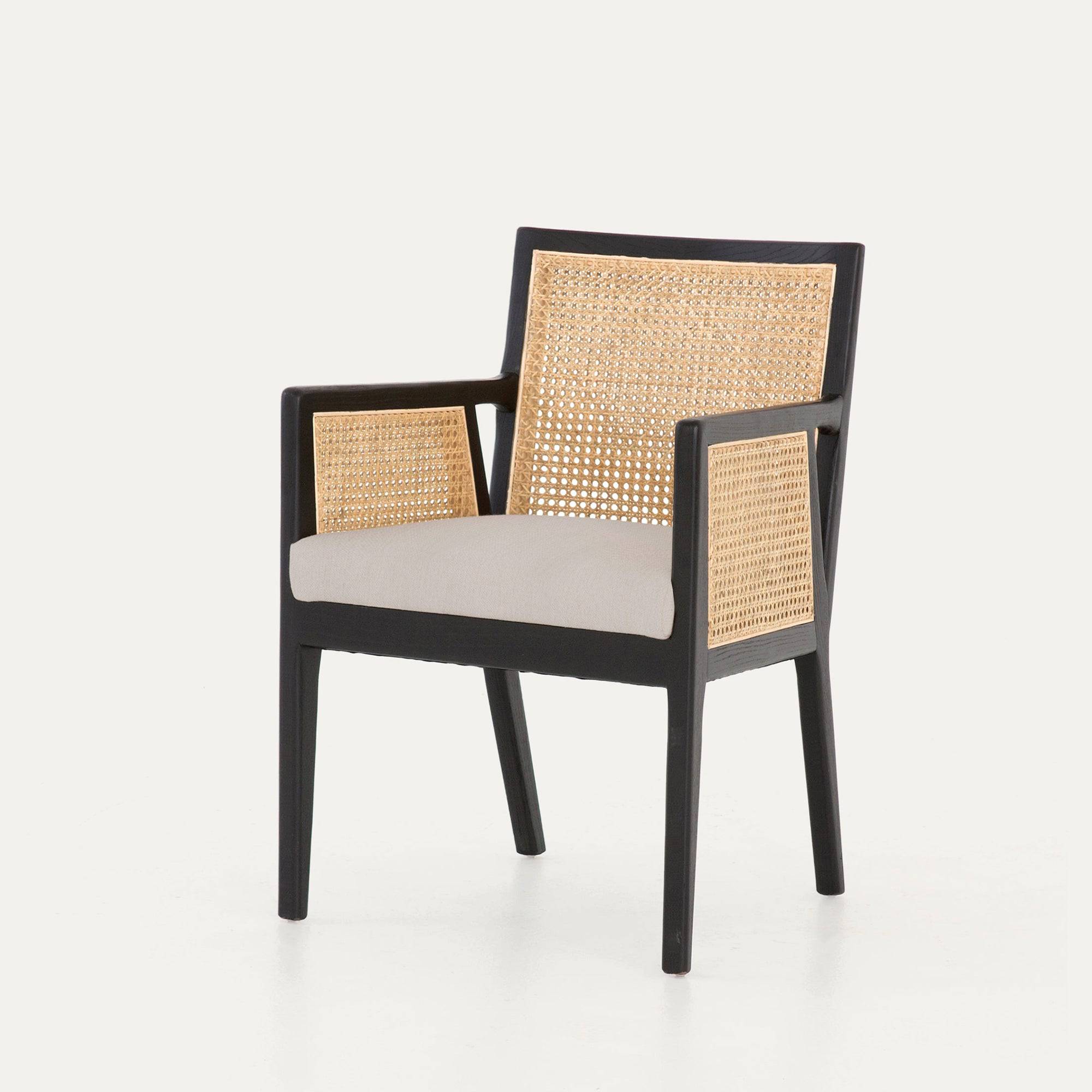 Padded Rattan Chair Kipling Sheesham Wood Upholstered Rattan Chair in Black Matte Finish ...
