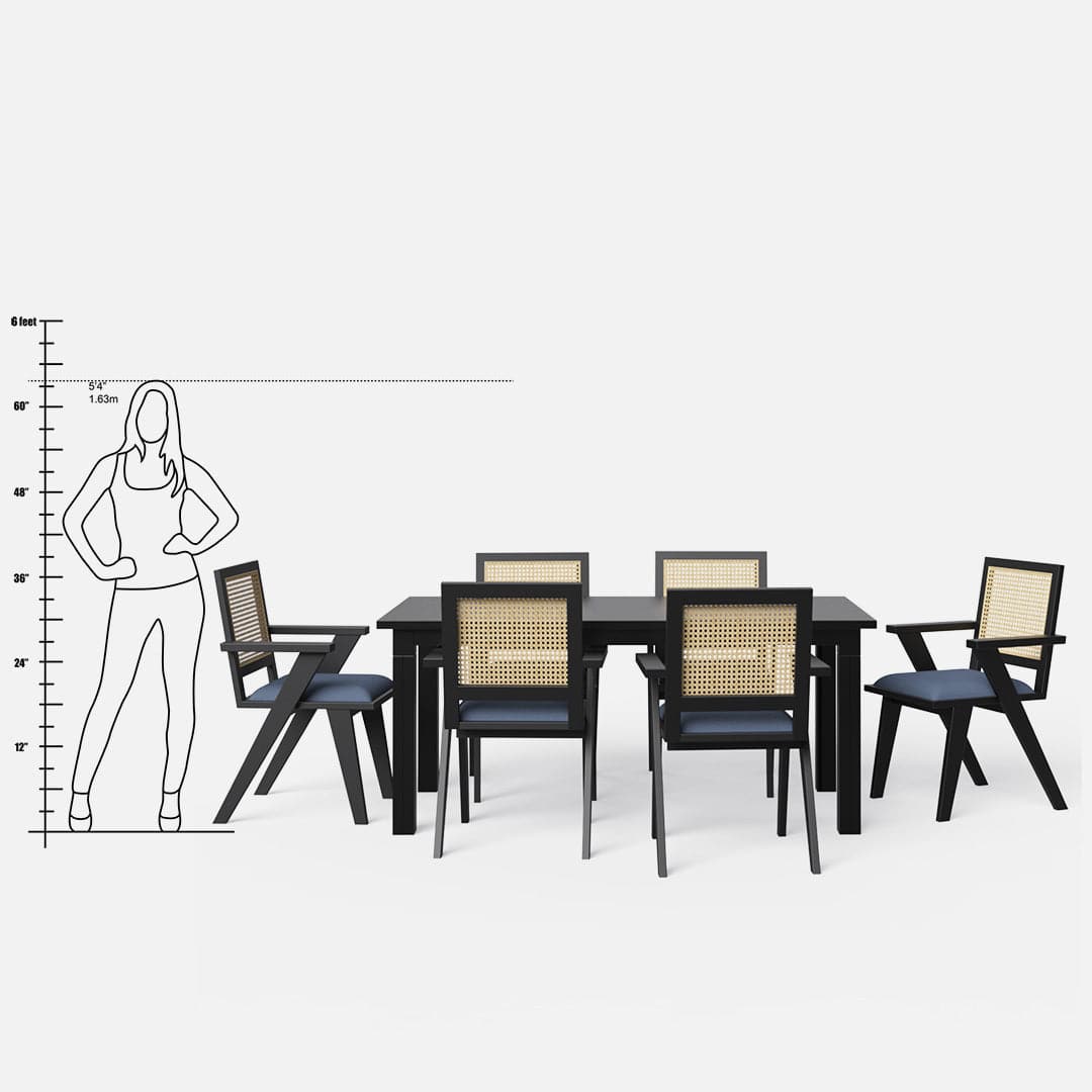 Roma-Flora Matte Black Dining Table Set - 6 Seater/175 cm