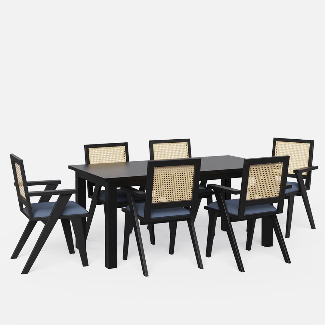 Roma-Flora Matte Black Dining Table Set - 6 Seater/175 cm