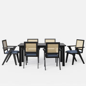 Roma-Flora Matte Black Dining Table Set - 6 Seater/175 cm