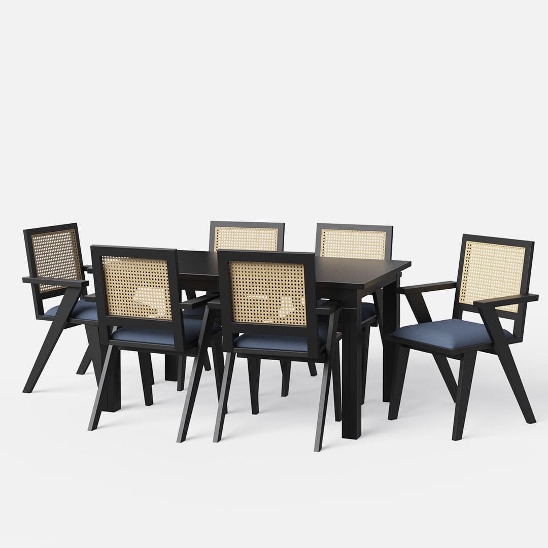 Roma-Flora Matte Black Dining Table Set - 4 & 6 Seater/ All Sizes