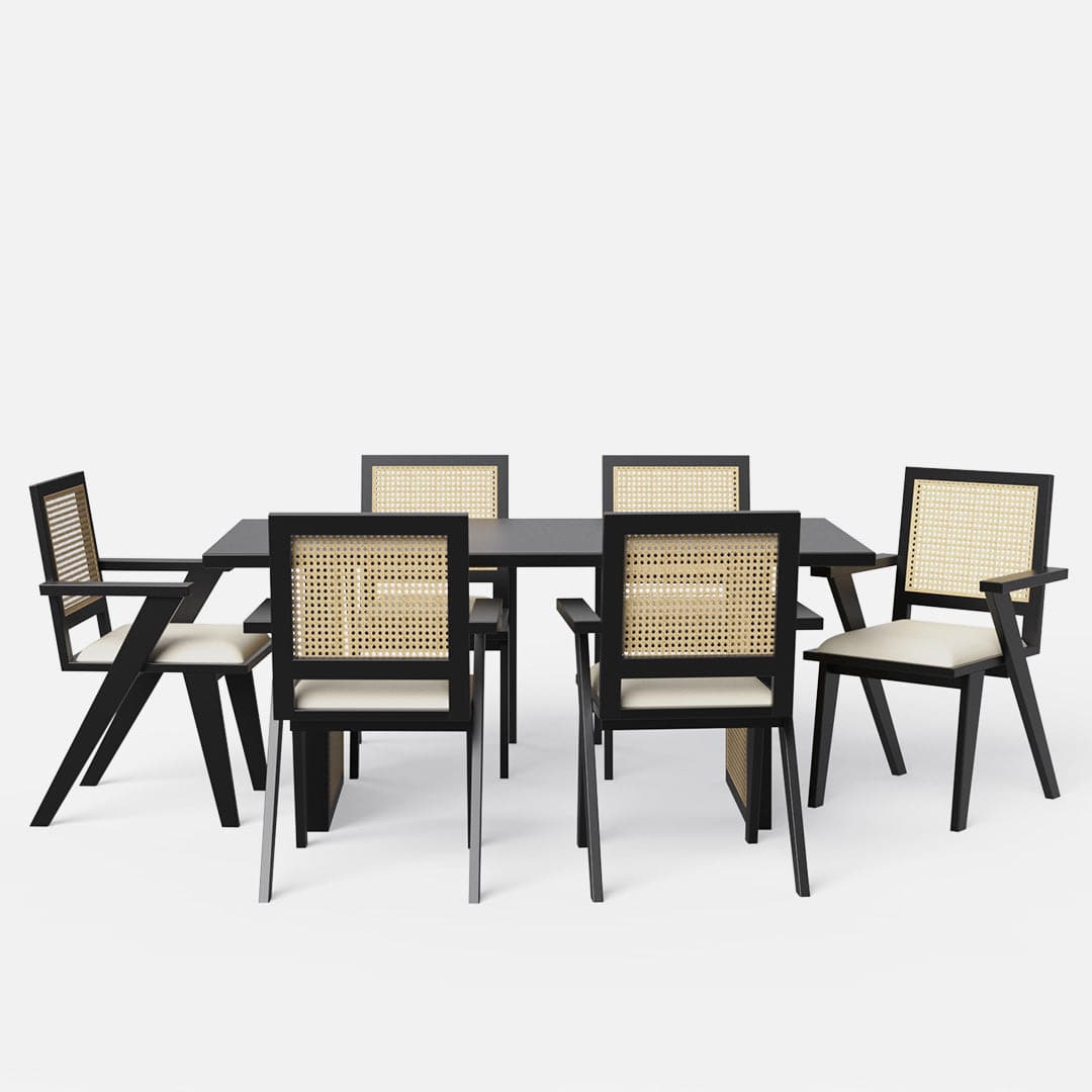 Stanley Black Luxury Dining Table Set with Flora Chair - 6 Seater/175 cm