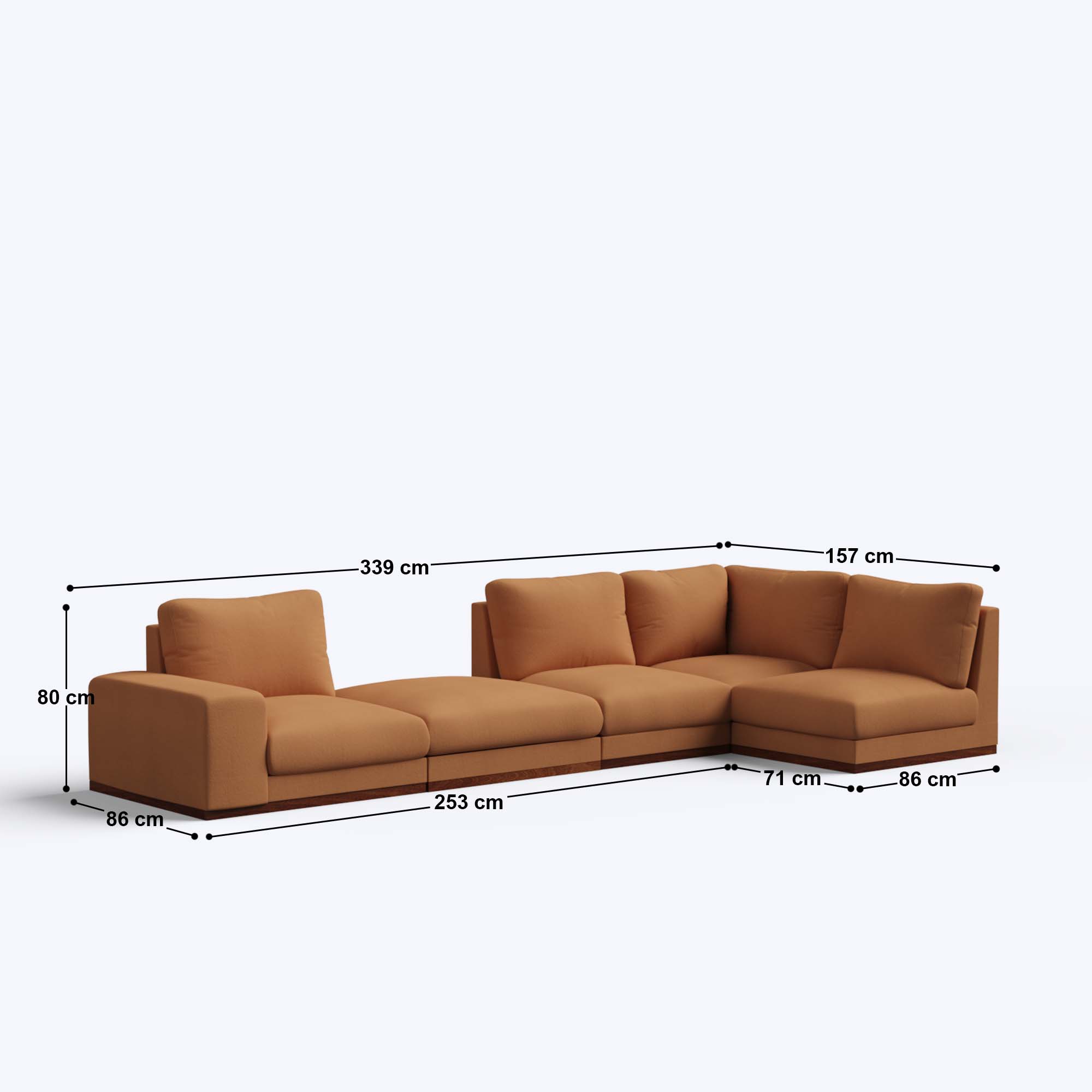 Derek modular right arm 4 seater sofa with ottoman - 133.5" | 62" Left chaise