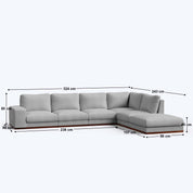 Derek modular right arm 5 seater sofa with ottoman - 127.5" | 61.6" Left chaise with 34" Ottoman