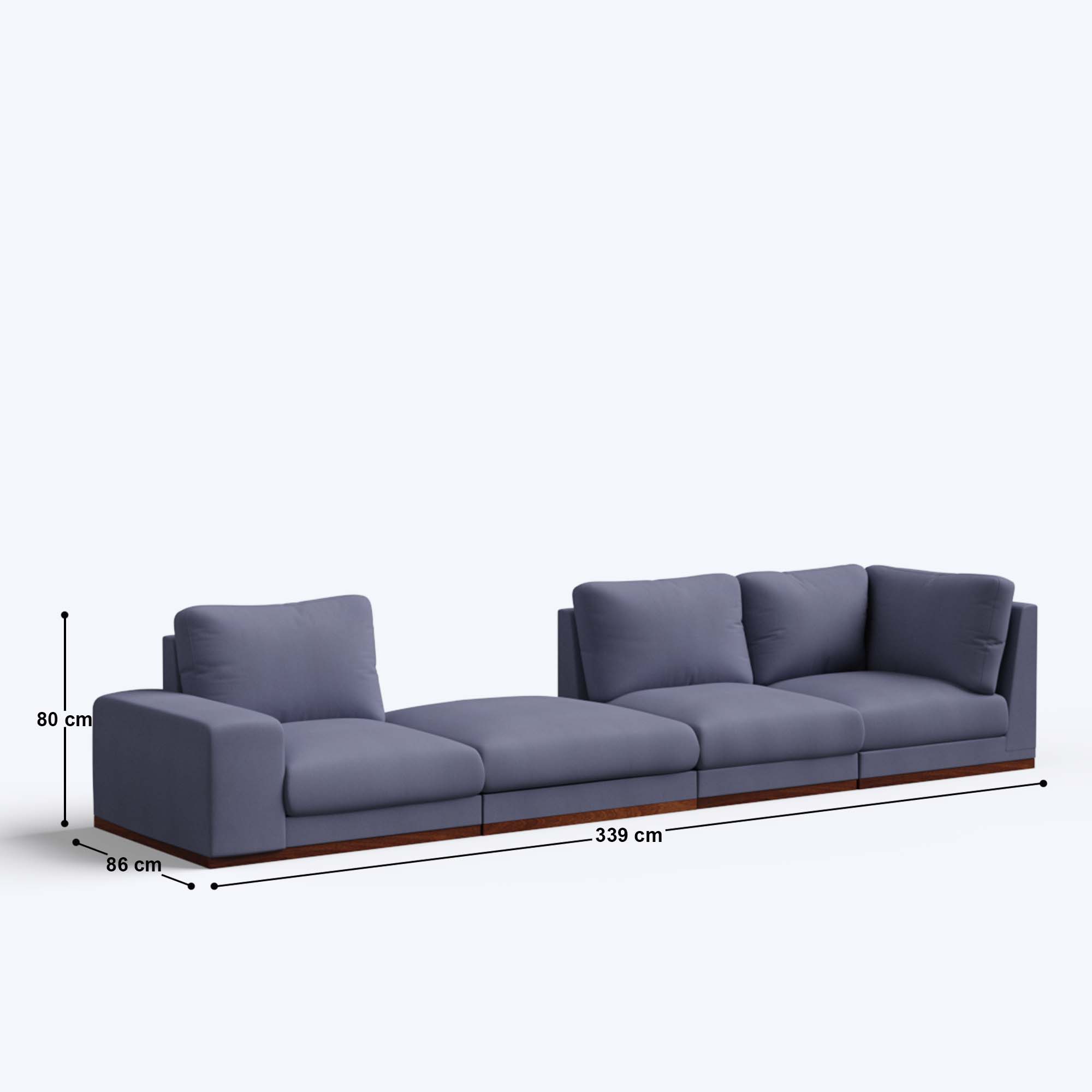 Derek modular right arm 3 seater sofa with ottoman - 133.5"