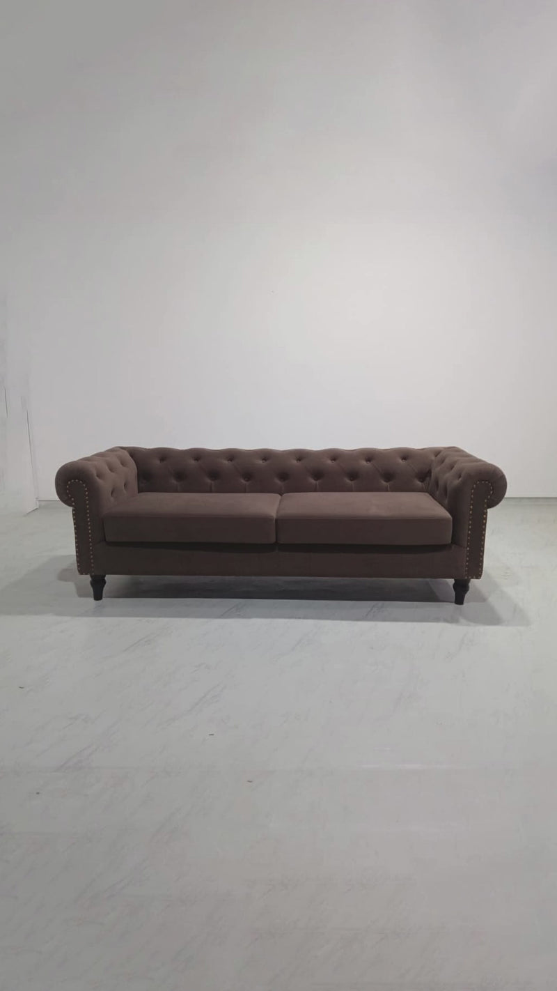 Chesterfield 3 Seater Sofa - 86.6" - Grey Brown