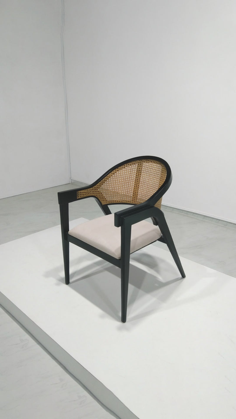 Hugo Rattan Chair - Black Matte Polish - Fur Beige