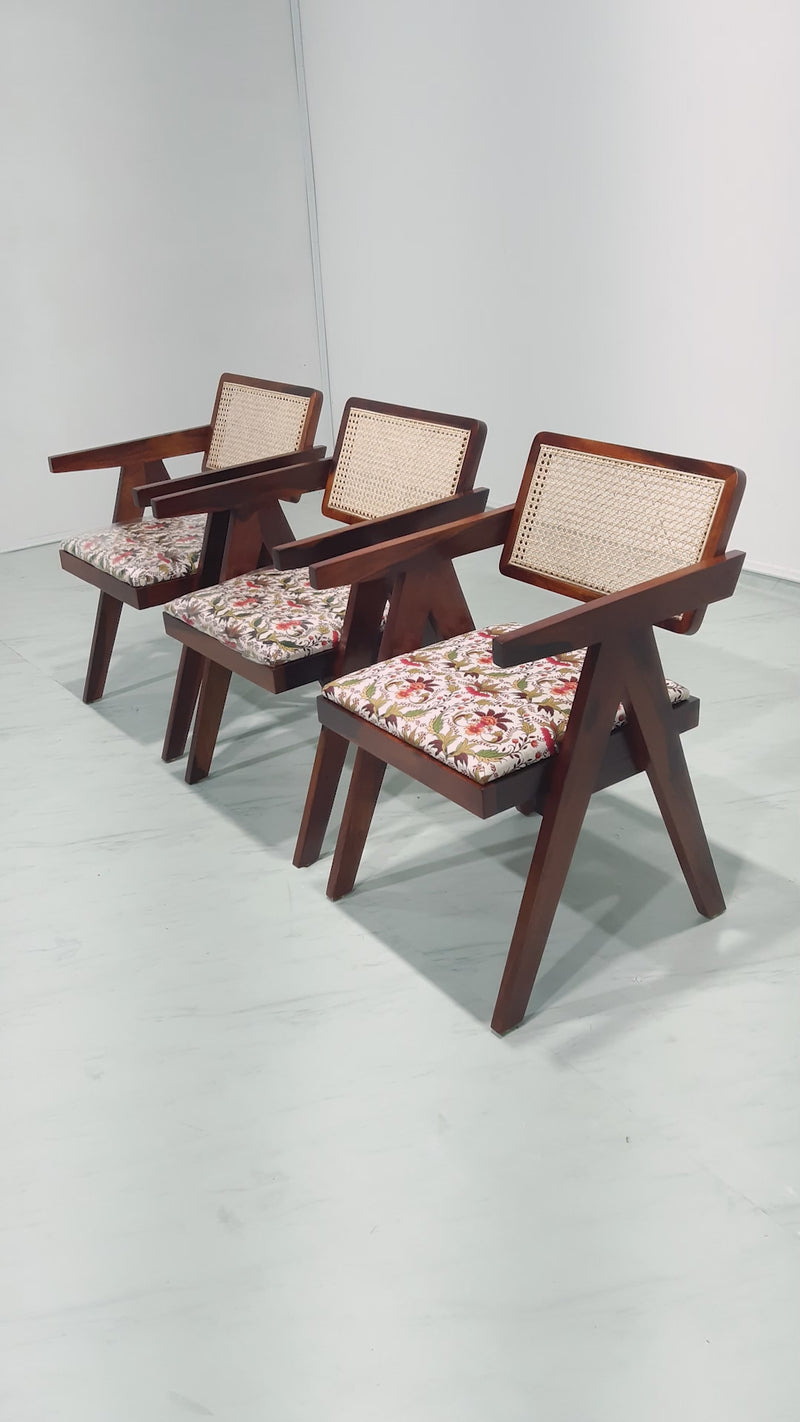 Pierre Rattan Back Chair - Honey Sheesham - Custom Print Fabric