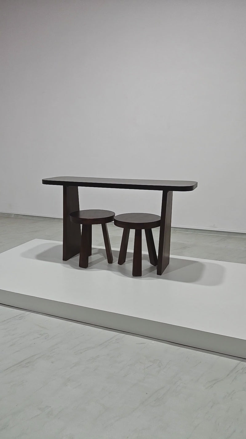 Marcus Entryway Console Table and stool - Walnut acacia legs and stool - black acacia top