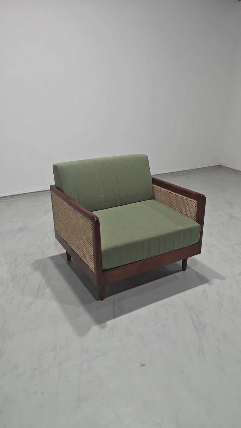 Fry Rattan 1 Seater Sofa - 33.5" - Seaweed Green 