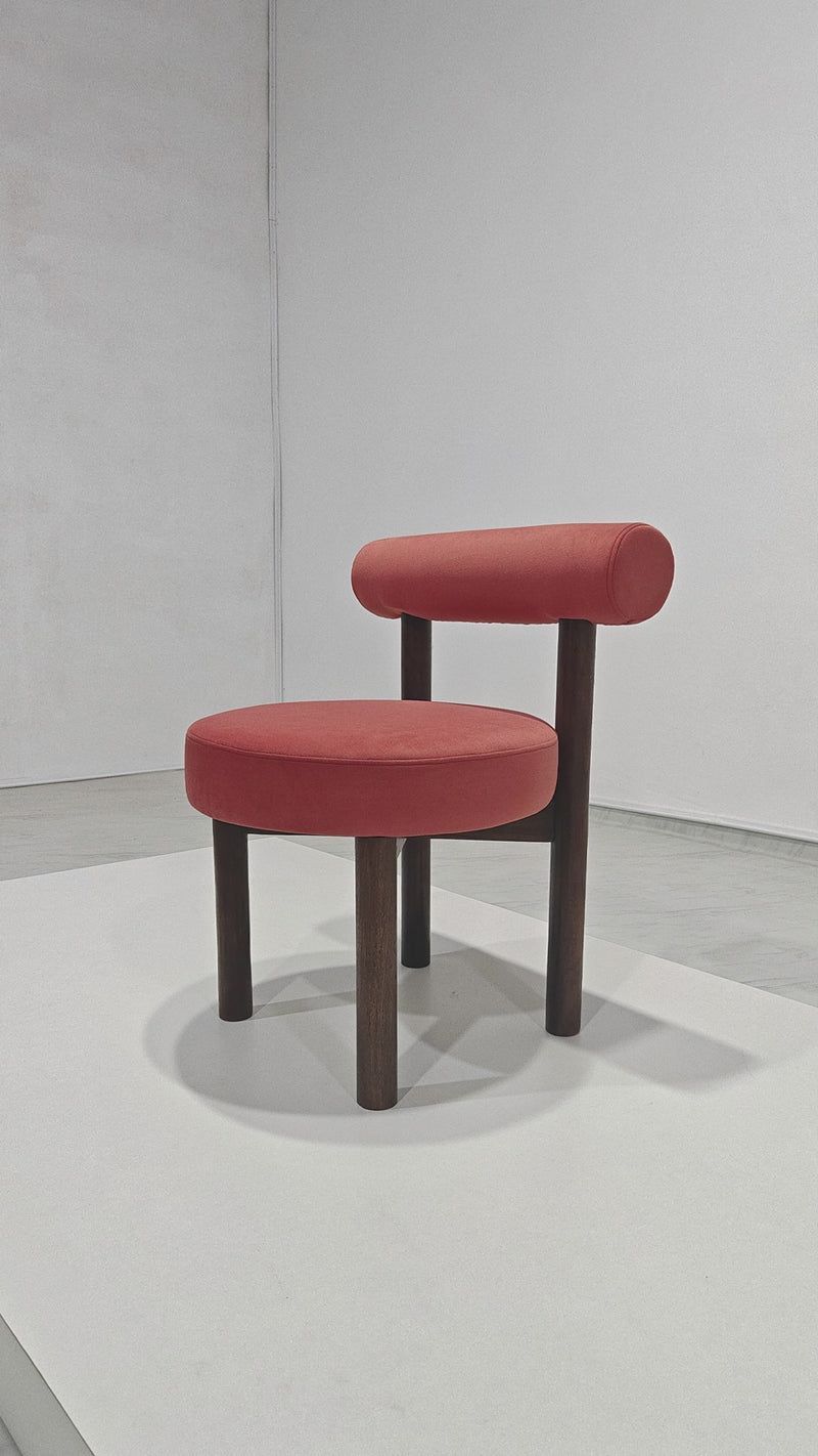 Vivienne Dining Chair - Walnut Acacia - Tangerine Velvet