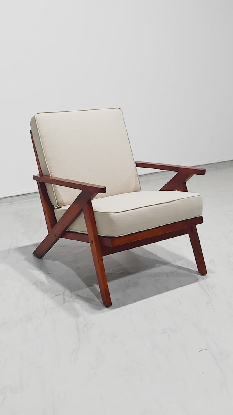 Erne Accent Chair - Honey Polish on Mango - Hessian Beige Cotton 