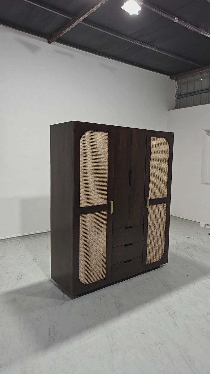 Chantel Rattan Wardrobe - Walnut Polish on Mango