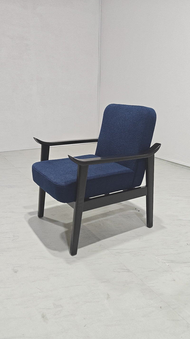 Zen Accent Chair - Black Matte Finish - Oxford Blue Boucle