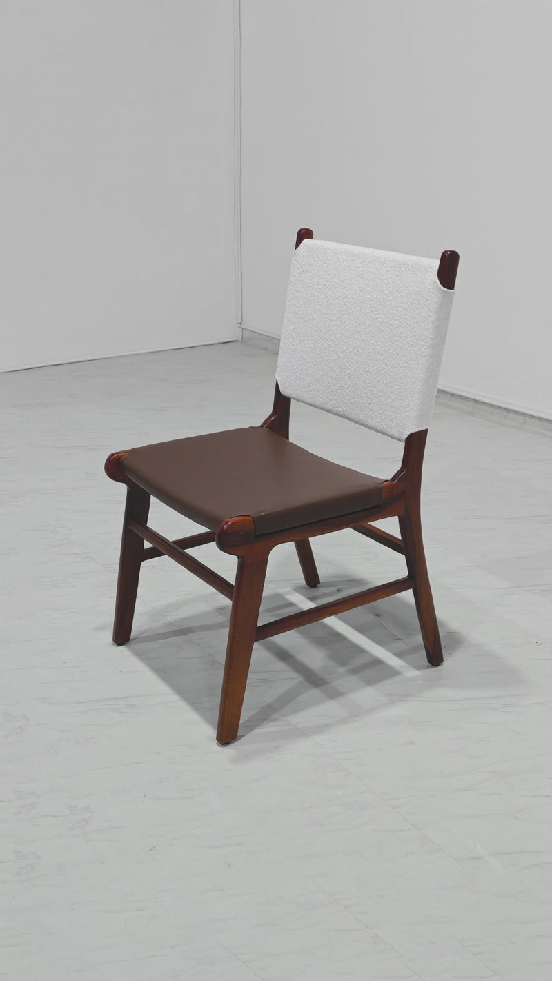 Manor Chair - Seat Tan Leather Back Lilia White Boucle