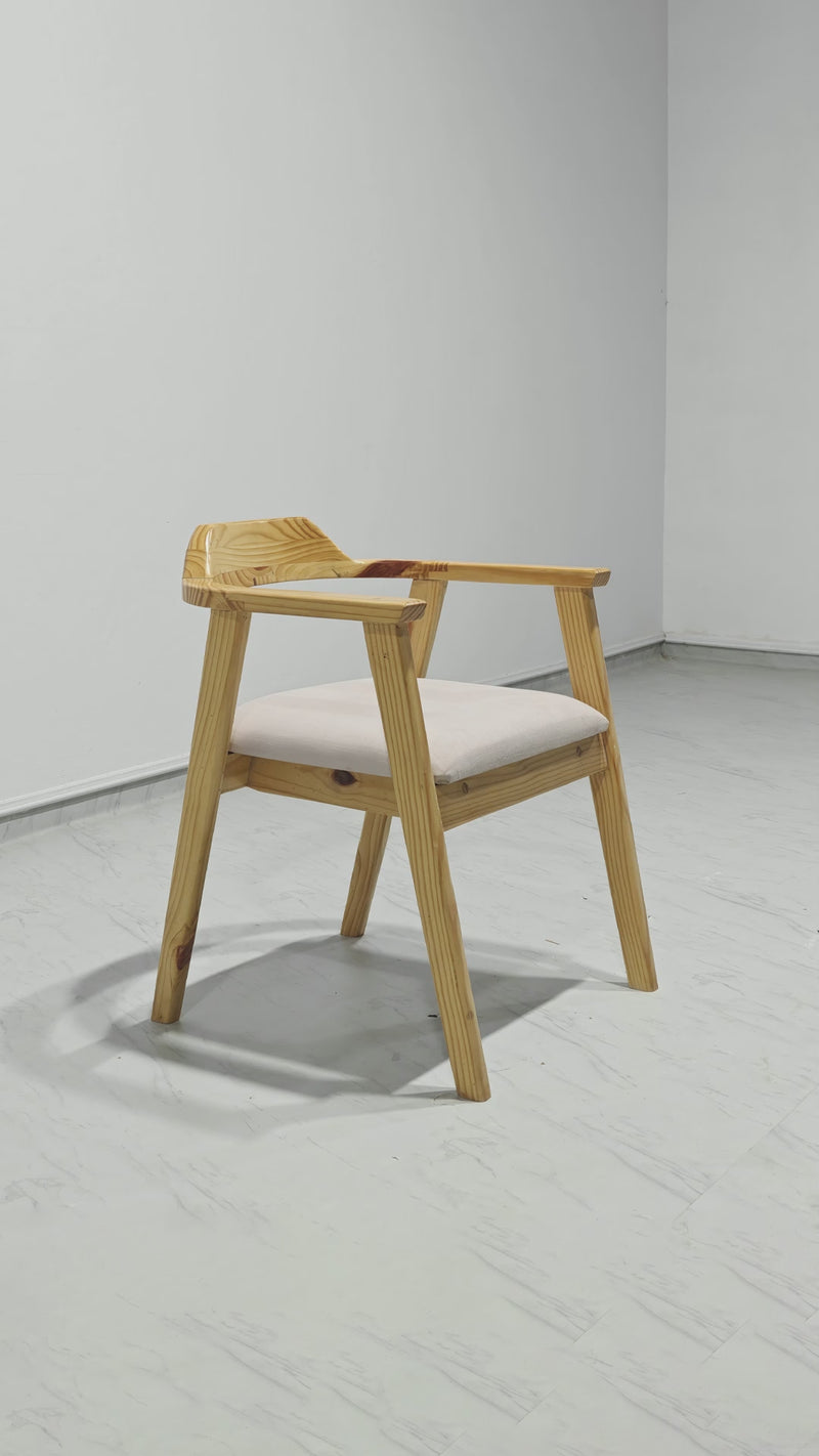 Miller Upholstered Chair - Natural Finish Pine Wood - Fur Beige Cotton Blend